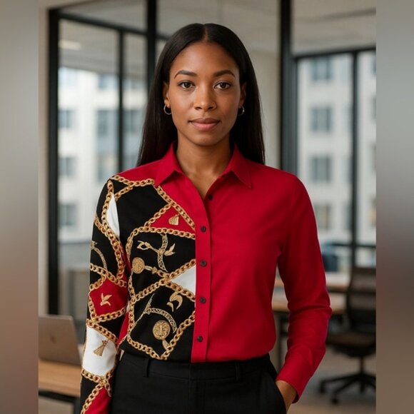 Chic Chain Print Patchwork Blouse - Picture 5 of 7